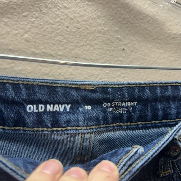 Old Navy Jeans Womens 10 Blue Denim OG Straight High Rise Medium Wash Raw Hems - Picture 2 of 5
